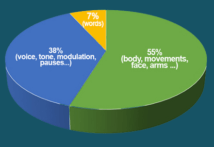 Pie chart showing the different types of communication: physical, verbal emphases, words.